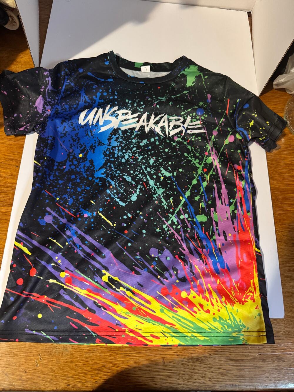 Unspeakable Kids Graphic T-Shirt Size L Multicolor Paint Splatter